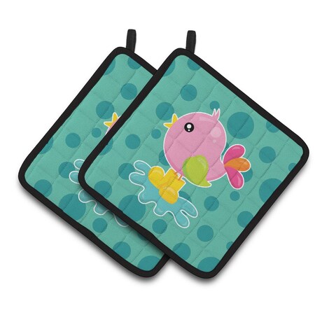 Carolines Treasures Bird in Rainboots & Puddle Pair of Pot Holders BB7103PTHD